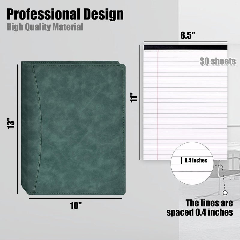 Koogel Padfolio Portfolio Folder, Leather Clipboard Portfolio Binder 13x10 inch Legal Writing Pad for Document Organizer Business Notepad Clip Boards for Office School Conference Meeting, Dark Green - Image 5
